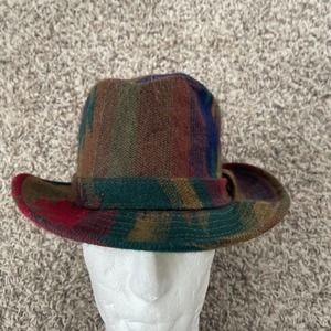 Vintage USA Union Made Southwestern Aztec Twill Fedora Medium Hat VTG